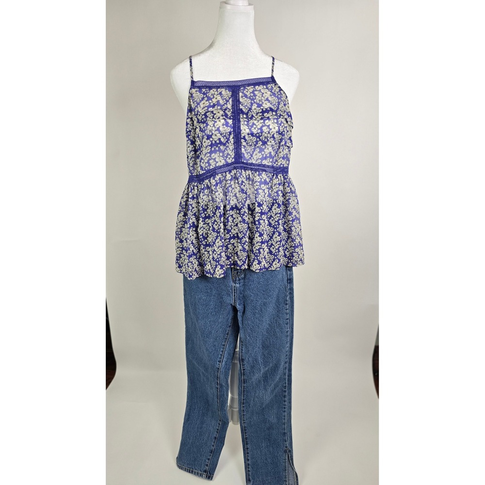 Madewell Floral Ruffle Cami Top Navy Blue Ditsy Floral‎ | Lace Trim | Size S